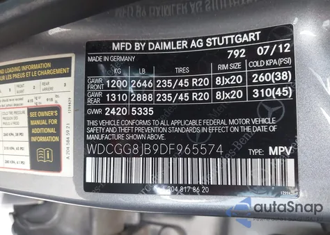 2013 Mercedes-Benz Glk 350 4Matic z USA, uszkodzony, nr VIN WDCGG8JB9DF965574